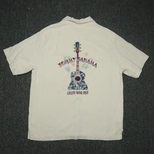 Tommy Bahama Shirt Mens Large Cream Silk Crush Wine Fest Guitar Embroidered *‎
